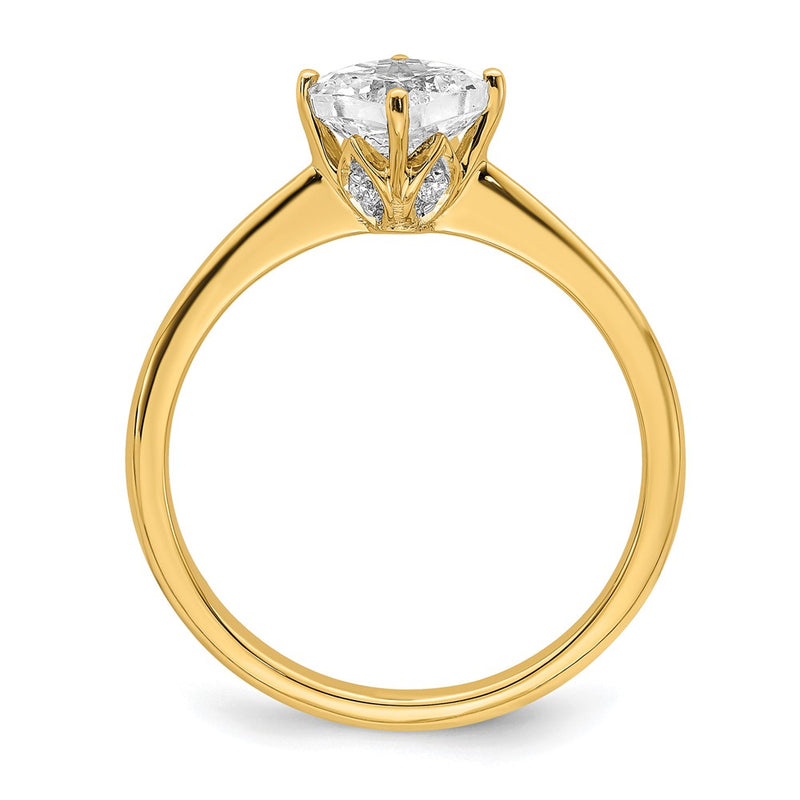 14K Yellow Gold (Holds 1 Carat (6.00 mm) Cushion Cut) 4 Prong With .03 Diamond Leaf Design Semi Mount Engagement Ring