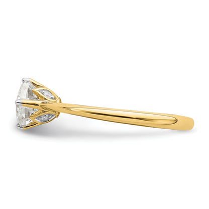 14K Yellow Gold (Holds 1 Carat (6.00 mm) Cushion Cut) 4 Prong With .03 Diamond Leaf Design Semi Mount Engagement Ring