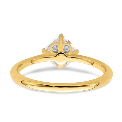 14K Yellow Gold (Holds 1 Carat (6.00 mm) Cushion Cut) 4 Prong With .03 Diamond Leaf Design Semi Mount Engagement Ring