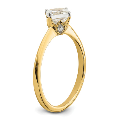 14K Yellow Gold (Holds 1 Carat (6.00 mm) Cushion Cut) 4 Prong With .03 Diamond Leaf Design Semi Mount Engagement Ring
