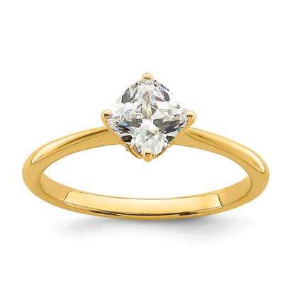 14K Yellow Gold (Holds 1 Carat (6.00 mm) Cushion Cut) 4 Prong With .03 Diamond Leaf Design Semi Mount Engagement Ring