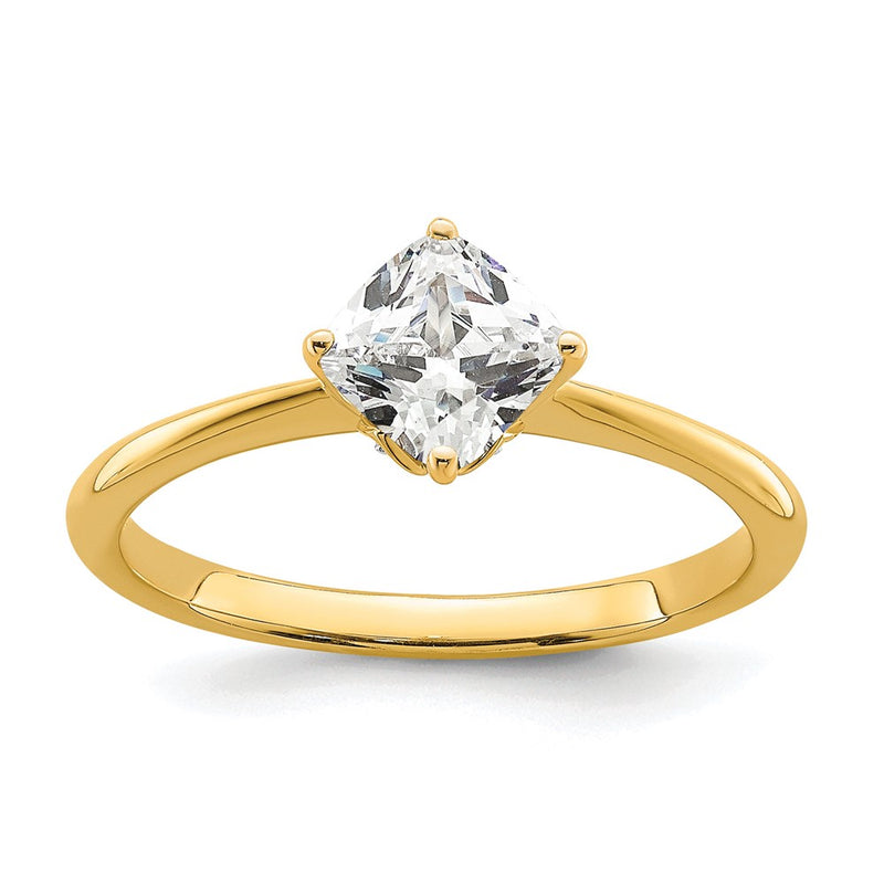 14K Yellow Gold (Holds 1 Carat (6.00 mm) Cushion Cut) 4 Prong With .03 Diamond Leaf Design Semi Mount Engagement Ring