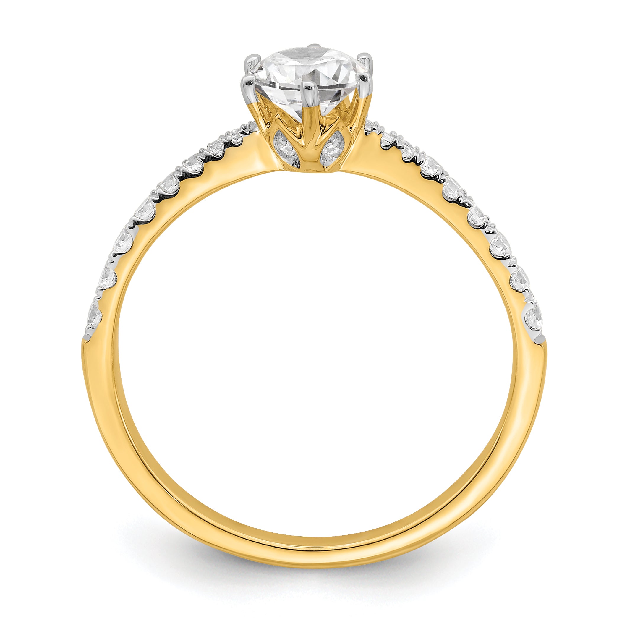 14K Yellow Gold Leaf Design (Holds 1/2 Carat (5.2mm) Round Center) 1/4 Diamond Semi Mount Engagement Ring