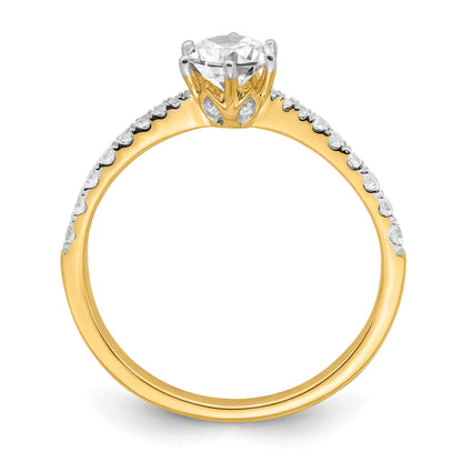 14K Yellow Gold Leaf Design (Holds 1/2 Carat (5.2mm) Round Center) 1/4 Diamond Semi Mount Engagement Ring