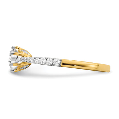 14K Yellow Gold Leaf Design (Holds 1/2 Carat (5.2mm) Round Center) 1/4 Diamond Semi Mount Engagement Ring