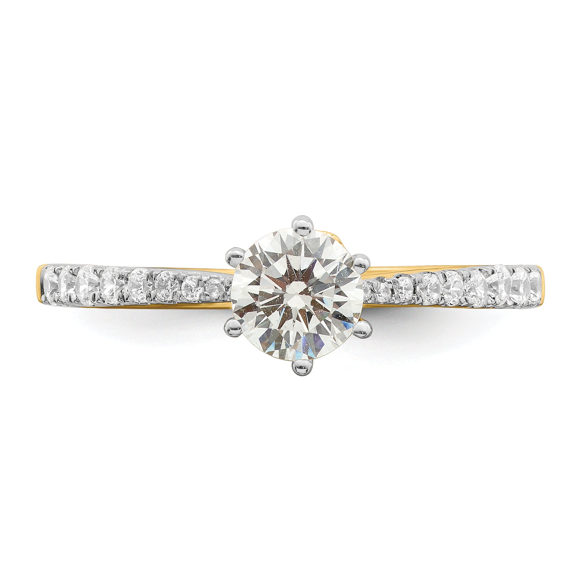 14K Yellow Gold Leaf Design (Holds 1/2 Carat (5.2mm) Round Center) 1/4 Diamond Semi Mount Engagement Ring
