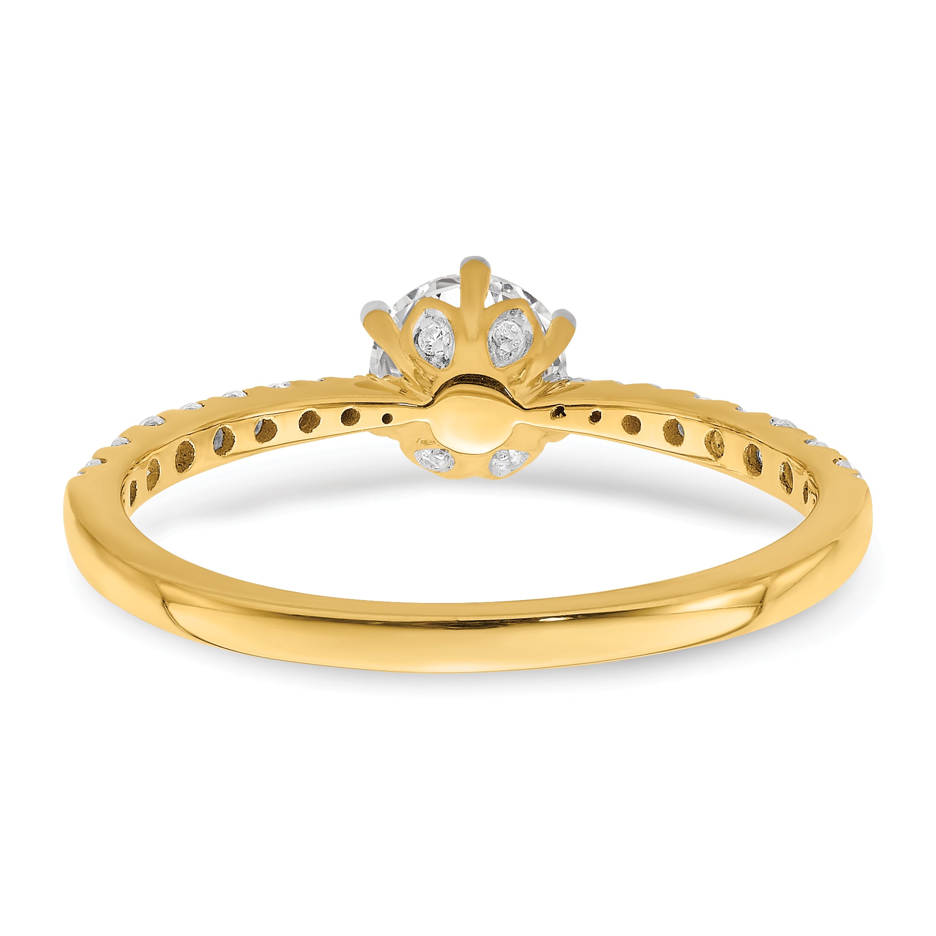14K Yellow Gold Leaf Design (Holds 1/2 Carat (5.2mm) Round Center) 1/4 Diamond Semi Mount Engagement Ring