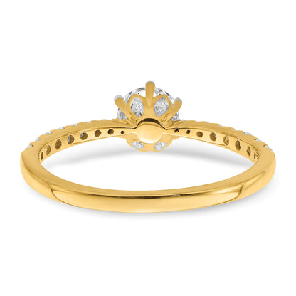 14K Yellow Gold Leaf Design (Holds 1/2 Carat (5.2mm) Round Center) 1/4 Diamond Semi Mount Engagement Ring