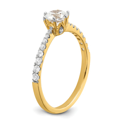 14K Yellow Gold Leaf Design (Holds 1/2 Carat (5.2mm) Round Center) 1/4 Diamond Semi Mount Engagement Ring