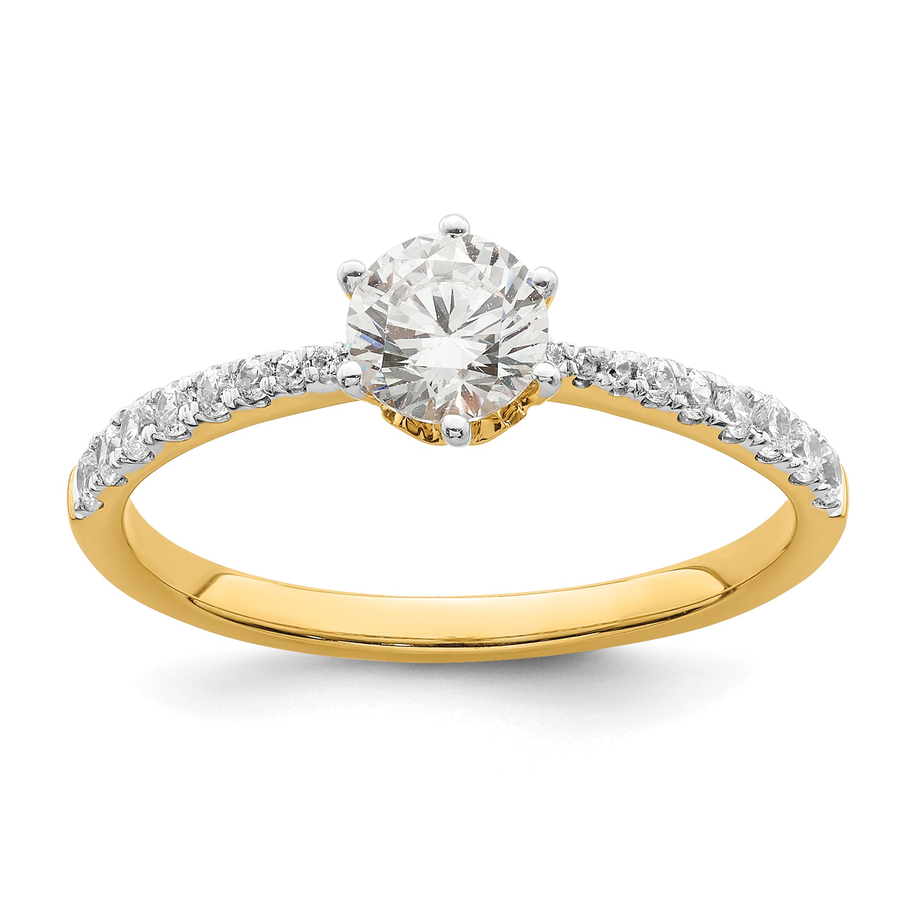 14K Yellow Gold Leaf Design (Holds 1/2 Carat (5.2mm) Round Center) 1/4 Diamond Semi Mount Engagement Ring
