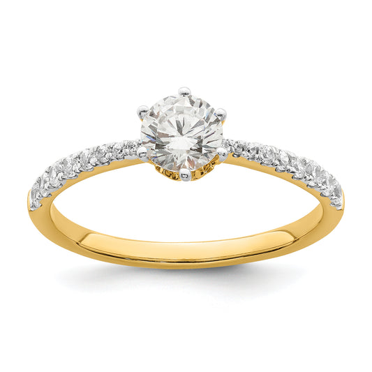 14K Yellow Gold Leaf Design (Holds 1/2 Carat (5.2mm) Round Center) 1/4 Diamond Semi Mount Engagement Ring