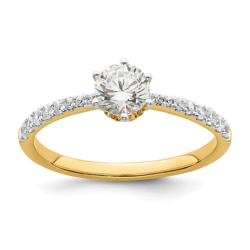 14K Yellow Gold Leaf Design (Holds 1/2 Carat (5.2mm) Round Center) 1/4 Diamond Semi Mount Engagement Ring