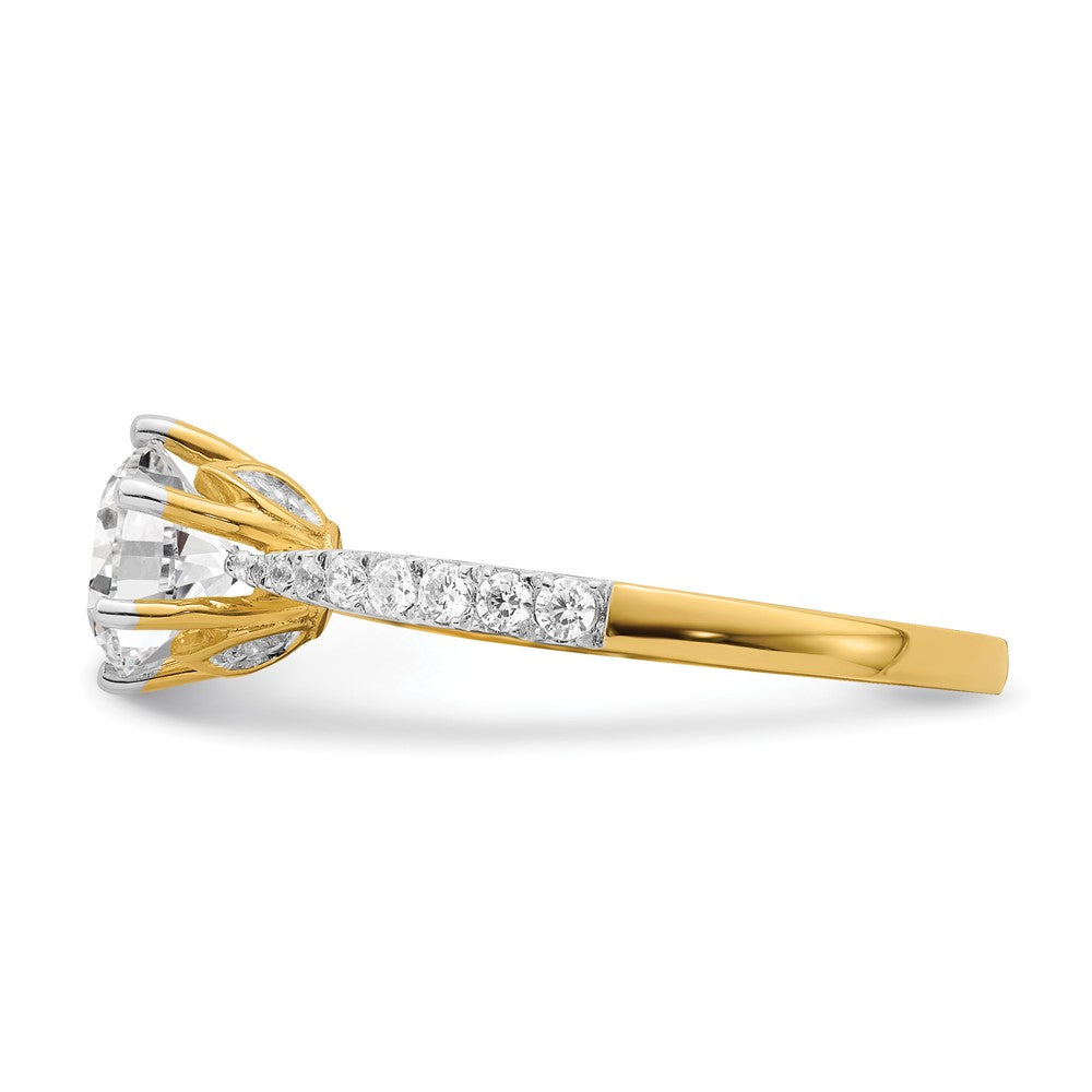 14K Yellow Gold Gold Leaf Design (Holds 1 carat (6.5mm) Round Center) 1/4 carat Diamond Semi-Mount Engagement Ring