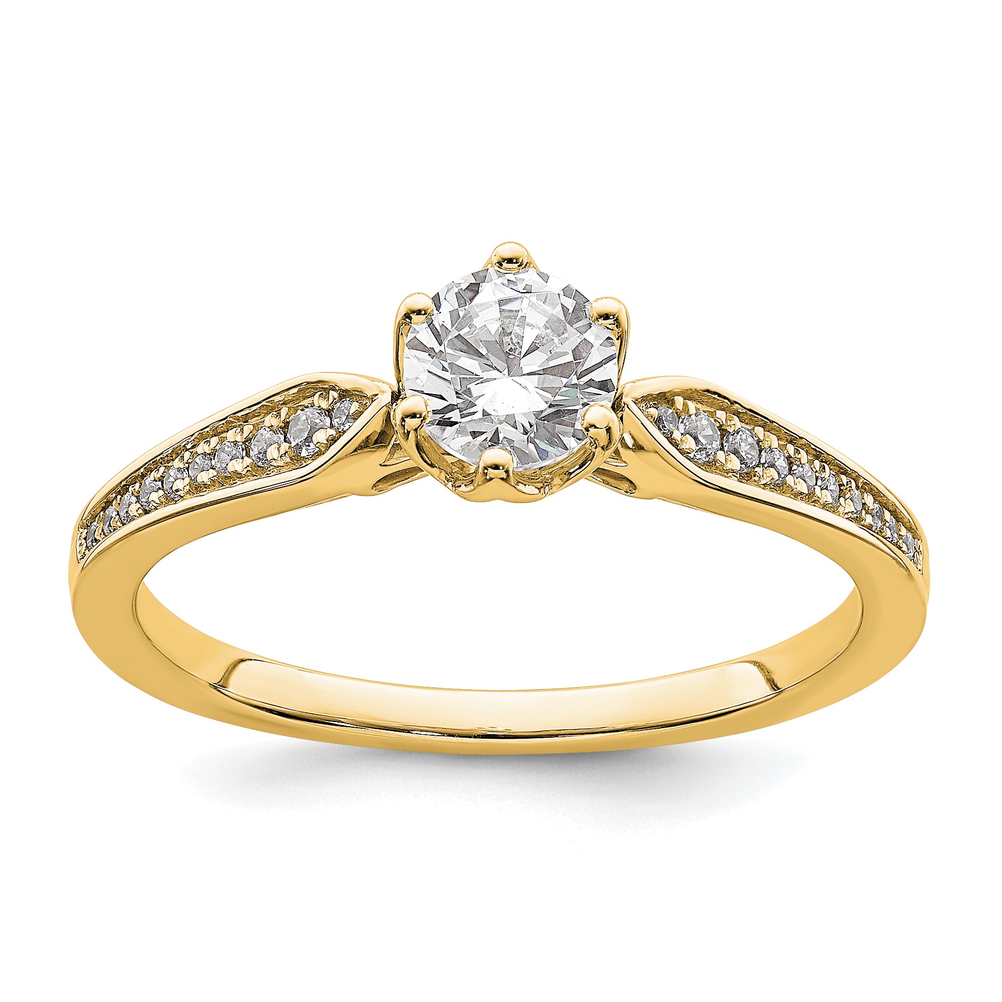 14K Yellow Gold (Holds 1/2 Carat (5.2mm) Round Center) 1/15 Diamond Semi Mount Engagement Ring