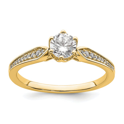 14K Yellow Gold (Holds 1/2 Carat (5.2mm) Round Center) 1/15 Diamond Semi Mount Engagement Ring