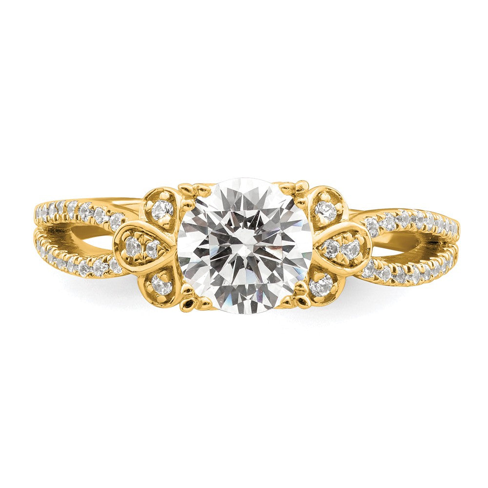 14K Yellow Gold Split Shank (Holds 1 carat (6.5mm) Round Center) 1/6 carat Diamond Semi-Mount Engagement Ring