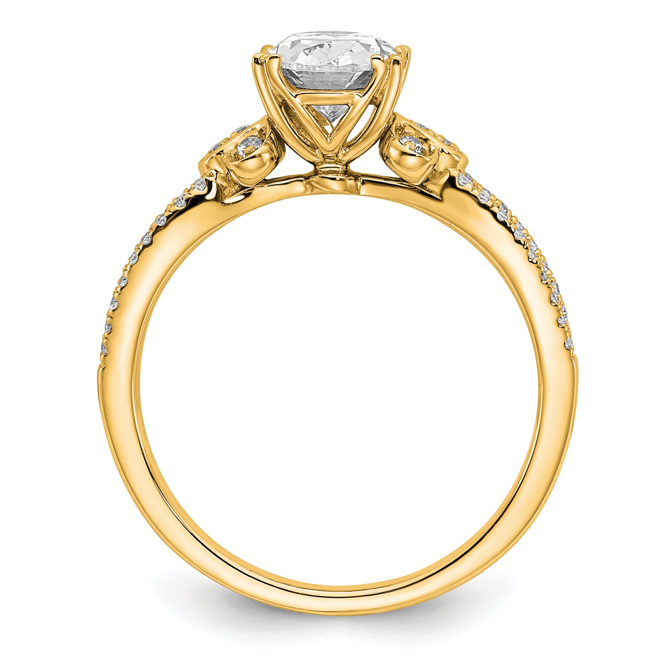 14K Yellow Gold Split Shank (Holds 1 Carat (8.00X6.1mm) Oval Center) 1/6 Diamond Semi Mount Engagement Ring