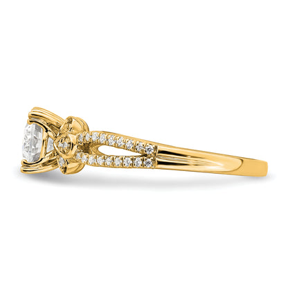 14K Yellow Gold Split Shank (Holds 1 Carat (8.00X6.1mm) Oval Center) 1/6 Diamond Semi Mount Engagement Ring