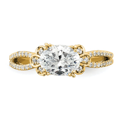 14K Yellow Gold Split Shank (Holds 1 Carat (8.00X6.1mm) Oval Center) 1/6 Diamond Semi Mount Engagement Ring