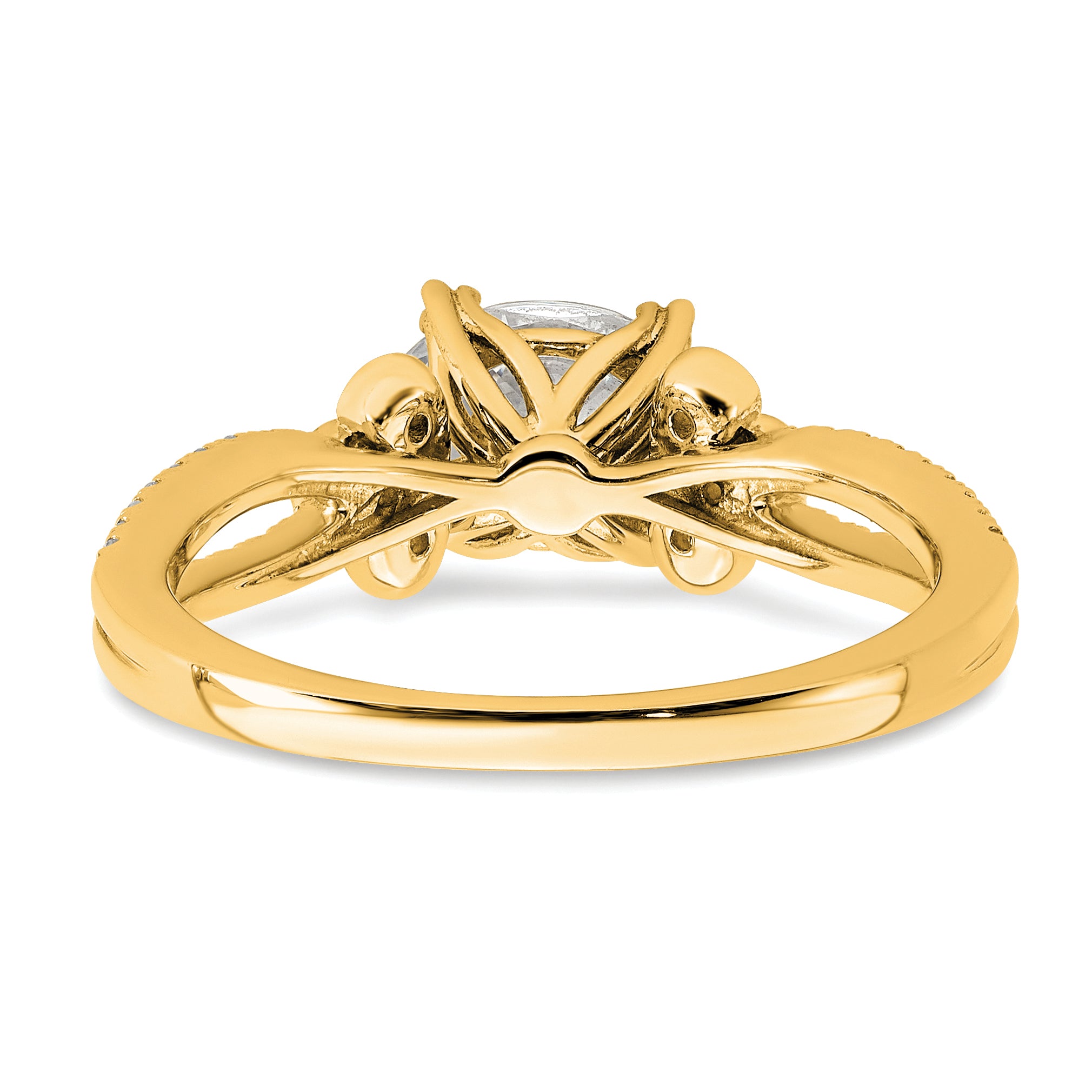 14K Yellow Gold Split Shank (Holds 1 Carat (8.00X6.1mm) Oval Center) 1/6 Diamond Semi Mount Engagement Ring