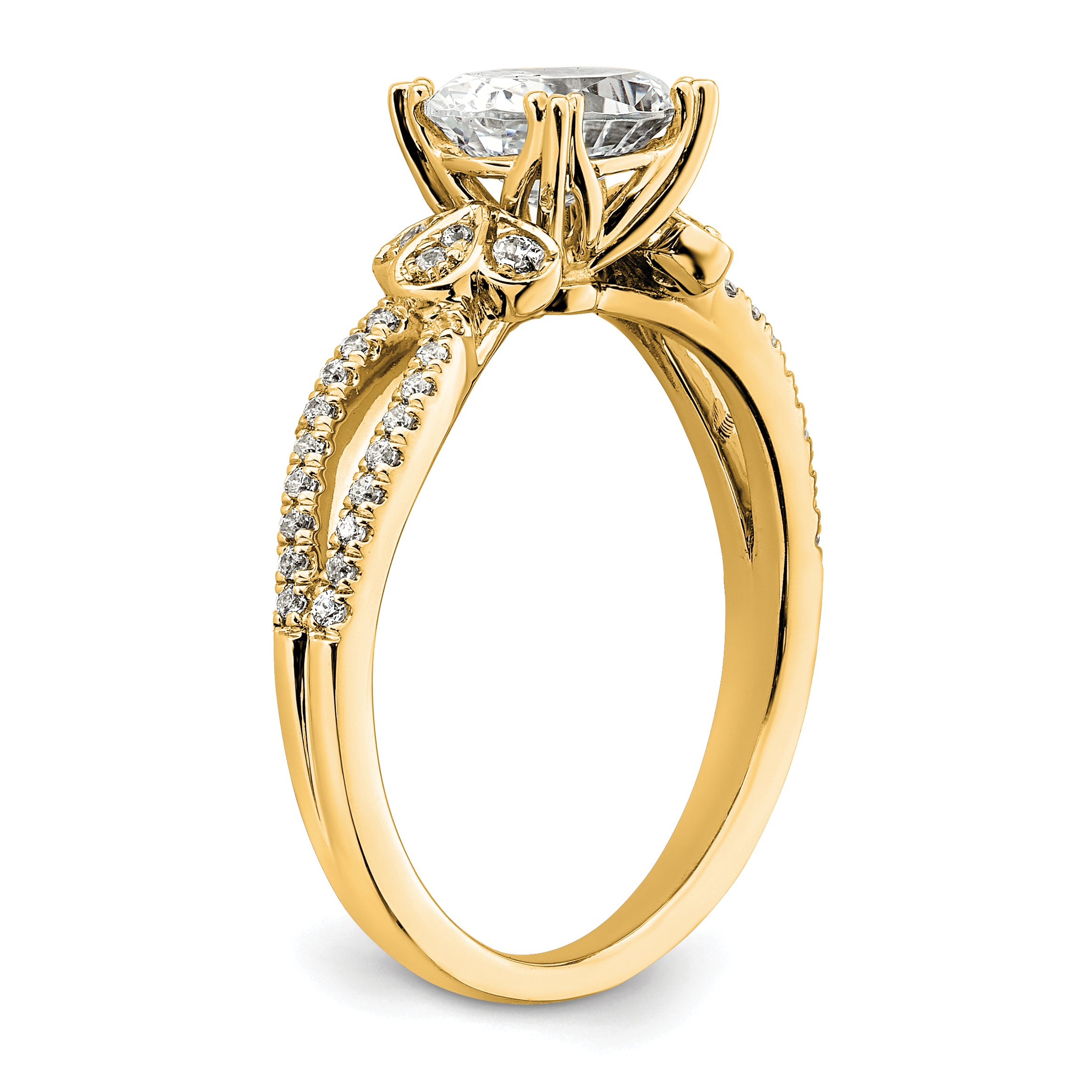 14K Yellow Gold Split Shank (Holds 1 Carat (8.00X6.1mm) Oval Center) 1/6 Diamond Semi Mount Engagement Ring
