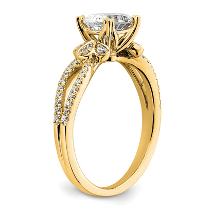 14K Yellow Gold Split Shank (Holds 1 Carat (8.00X6.1mm) Oval Center) 1/6 Diamond Semi Mount Engagement Ring