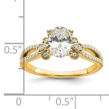 14K Yellow Gold Split Shank (Holds 1 Carat (8.00X6.1mm) Oval Center) 1/6 Diamond Semi Mount Engagement Ring