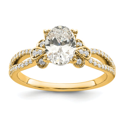 14K Yellow Gold Split Shank (Holds 1 Carat (8.00X6.1mm) Oval Center) 1/6 Diamond Semi Mount Engagement Ring