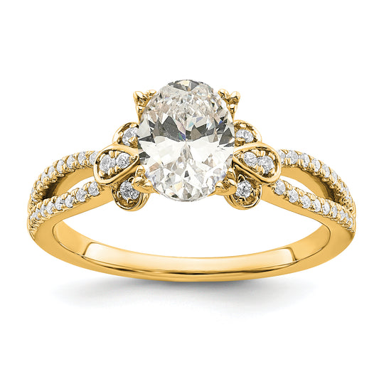 14K Yellow Gold Split Shank (Holds 1 Carat (8.00X6.1mm) Oval Center) 1/6 Diamond Semi Mount Engagement Ring