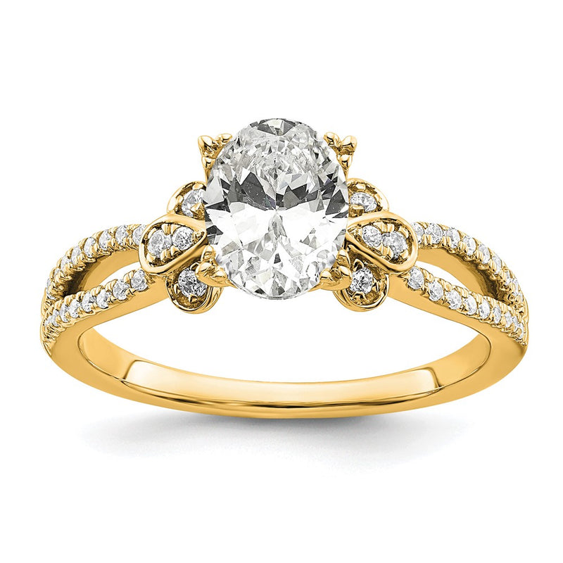 14K Yellow Gold Split Shank (Holds 1 Carat (8.00X6.1mm) Oval Center) 1/6 Diamond Semi Mount Engagement Ring
