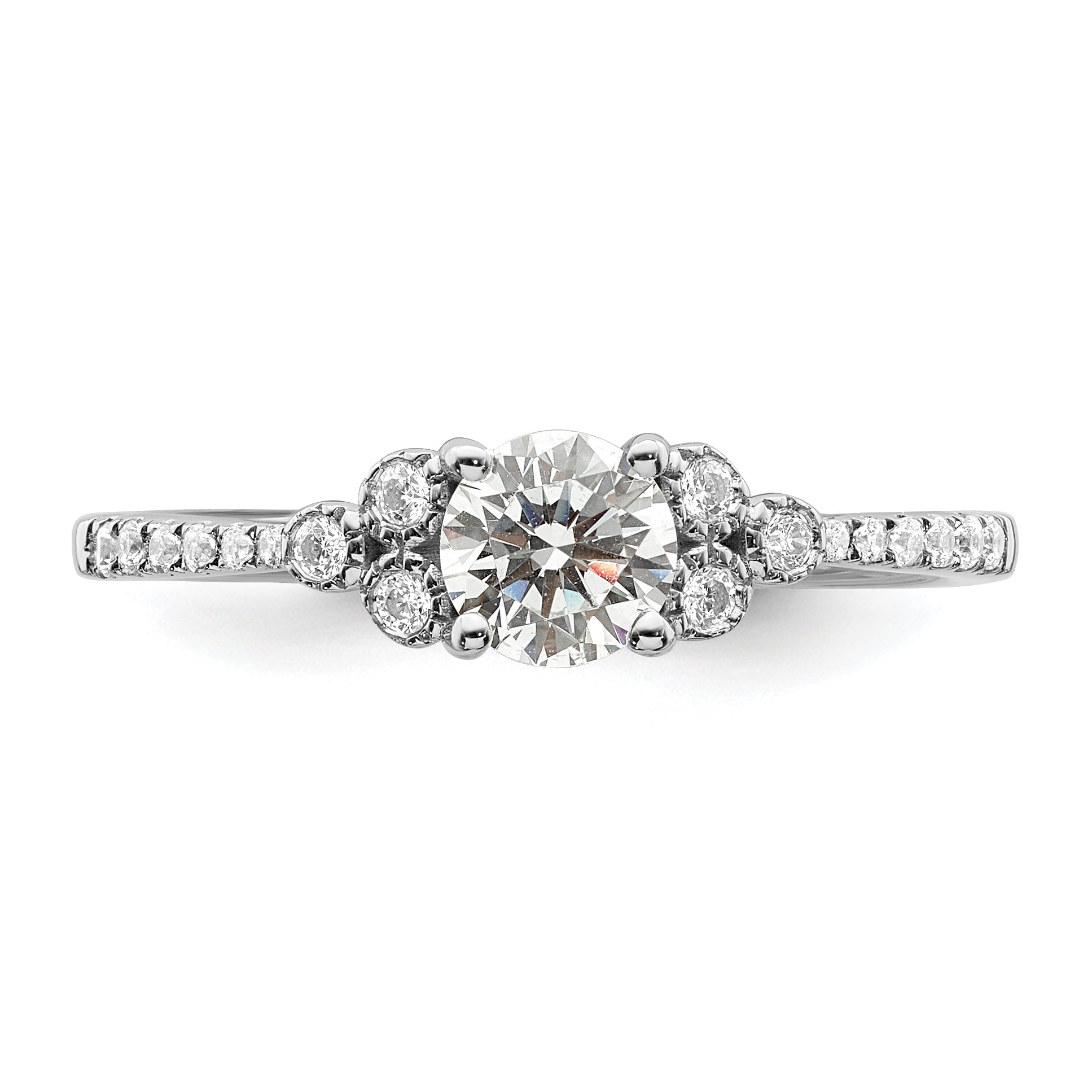 14K White Gold (Holds 1/2 Carat (5.2mm) Round Center) 1/8 Diamond Semi Mount Engagement Ring