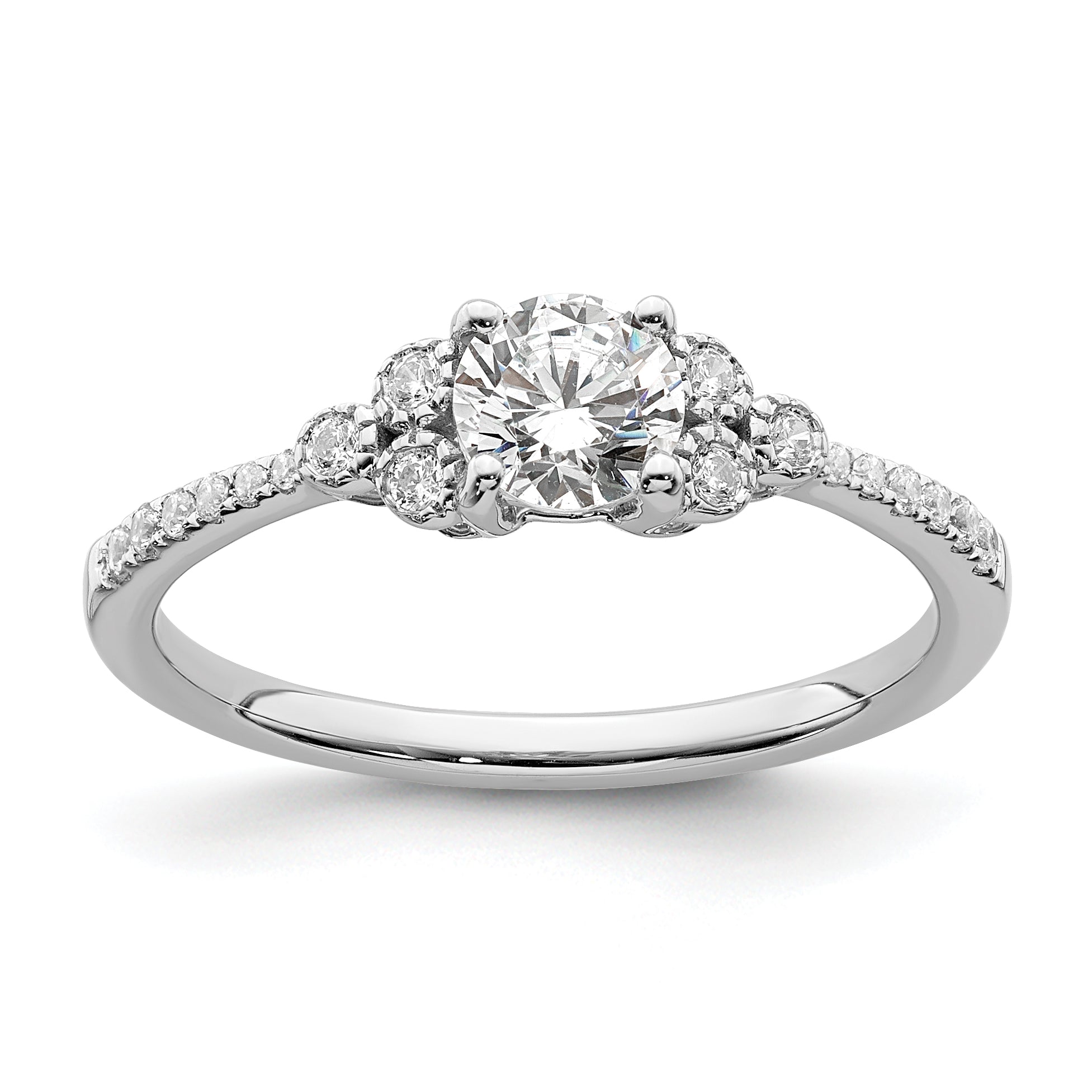 14K White Gold (Holds 1/2 Carat (5.2mm) Round Center) 1/8 Diamond Semi Mount Engagement Ring