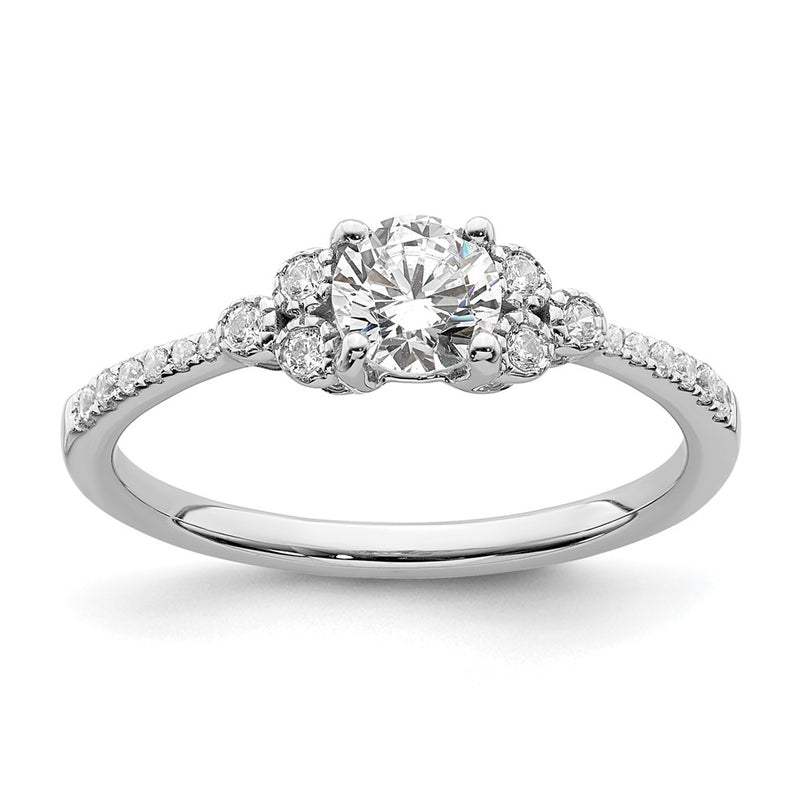 14K White Gold (Holds 1/2 Carat (5.2mm) Round Center) 1/8 Diamond Semi Mount Engagement Ring