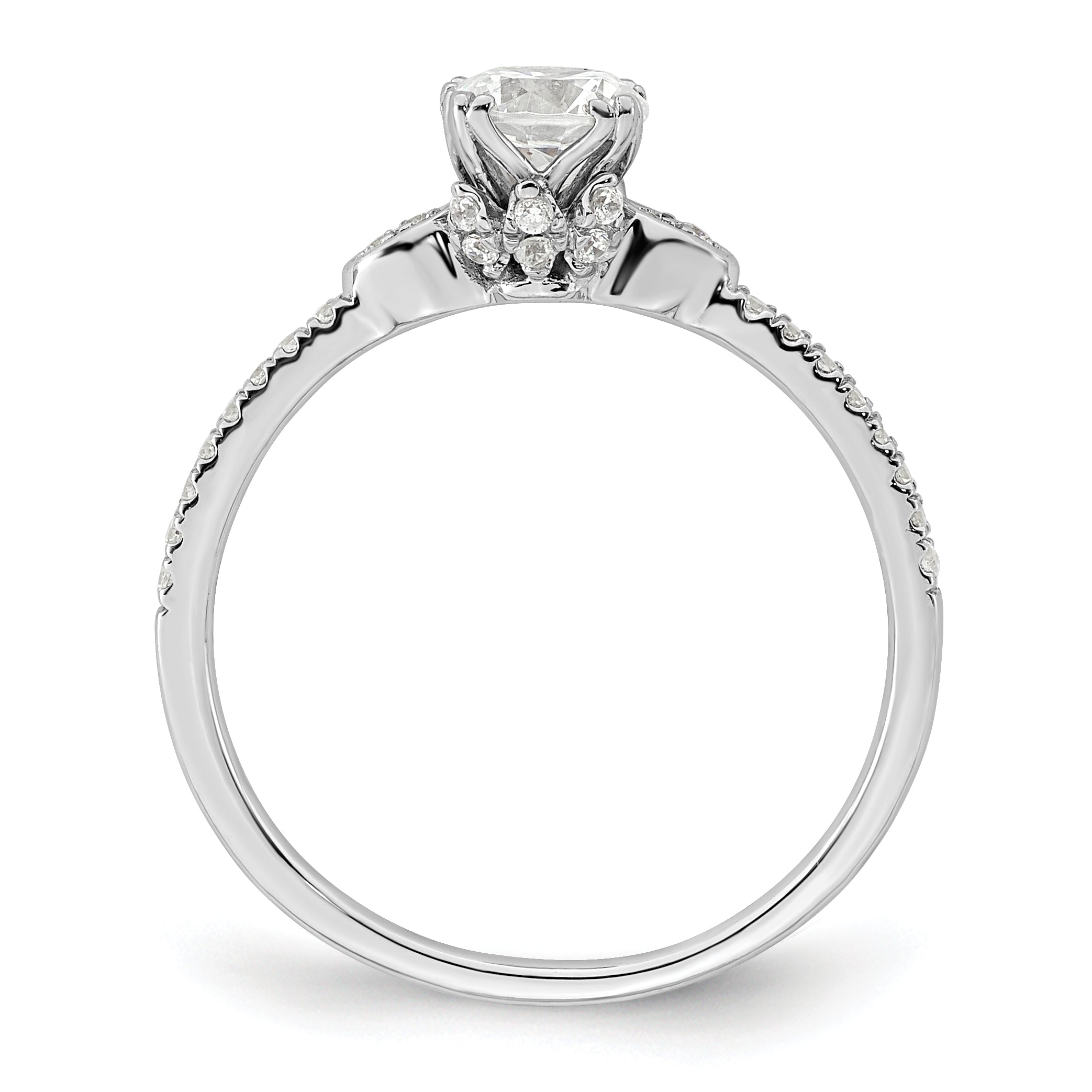 14K White Gold (Holds 1/2 Carat (5.2mm) Round Center) 1/6 Diamond Semi Mount Engagement Ring
