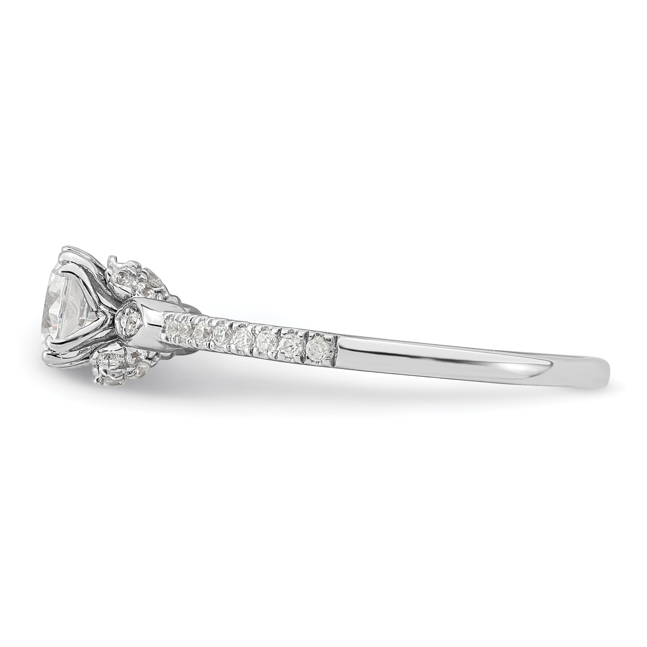 14K White Gold (Holds 1/2 Carat (5.2mm) Round Center) 1/6 Diamond Semi Mount Engagement Ring