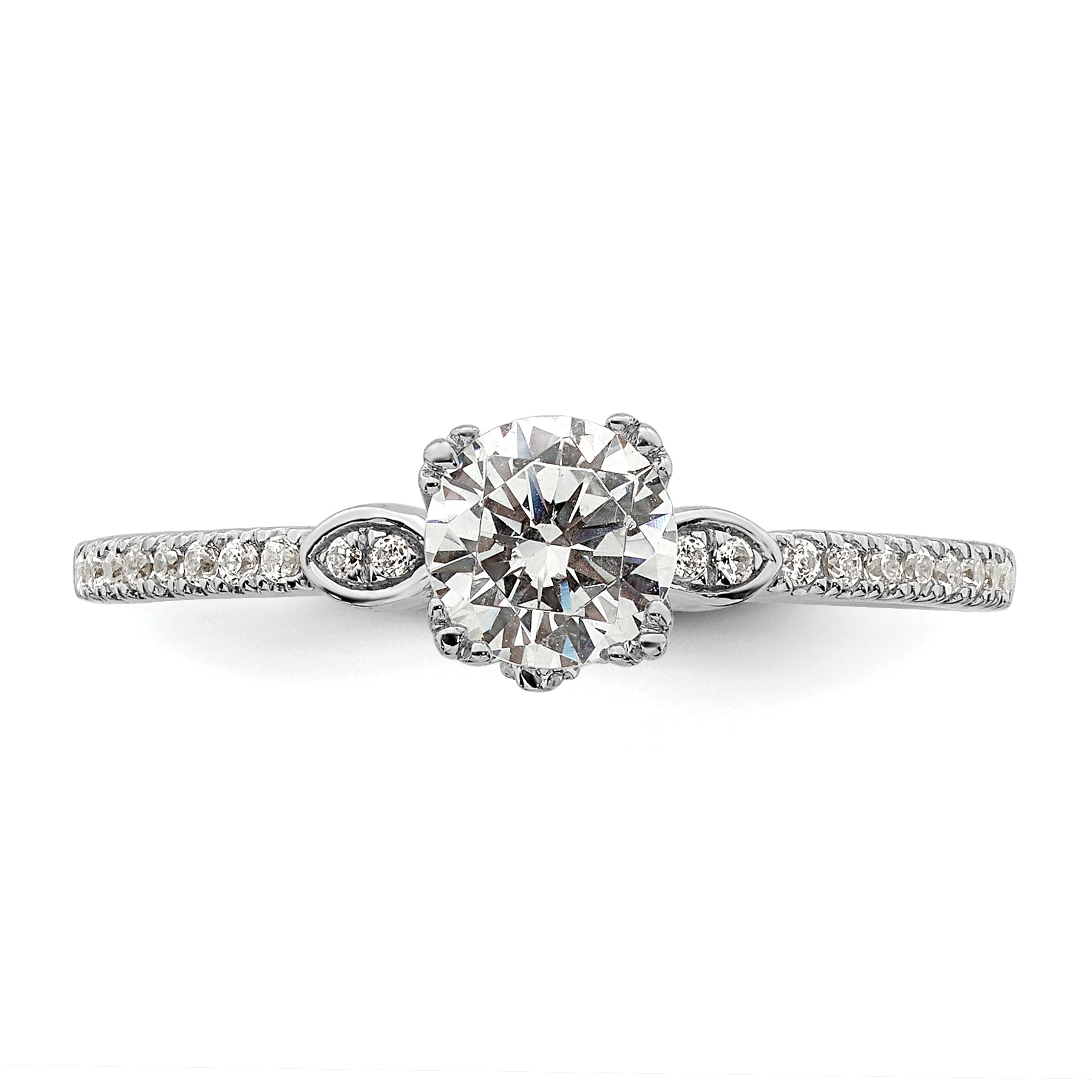 14K White Gold (Holds 1/2 Carat (5.2mm) Round Center) 1/6 Diamond Semi Mount Engagement Ring