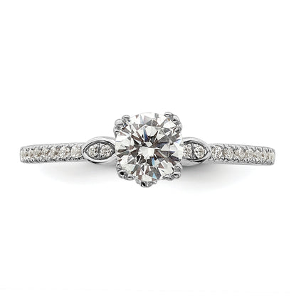14K White Gold (Holds 1/2 Carat (5.2mm) Round Center) 1/6 Diamond Semi Mount Engagement Ring