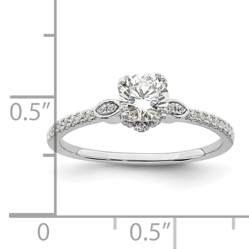14K White Gold (Holds 1/2 Carat (5.2mm) Round Center) 1/6 Diamond Semi Mount Engagement Ring