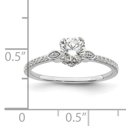 14K White Gold (Holds 1/2 Carat (5.2mm) Round Center) 1/6 Diamond Semi Mount Engagement Ring