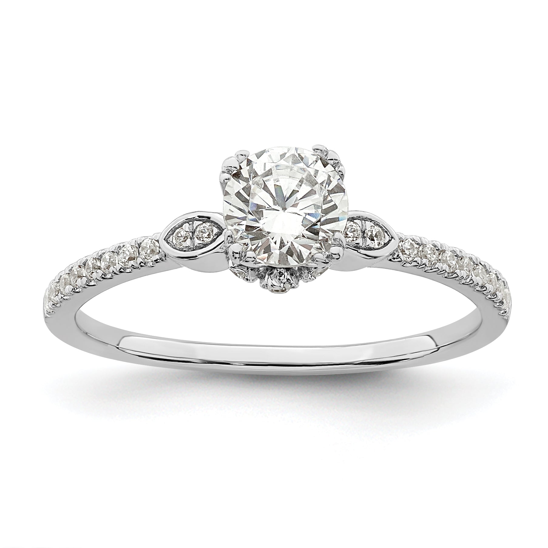 14K White Gold (Holds 1/2 Carat (5.2mm) Round Center) 1/6 Diamond Semi Mount Engagement Ring