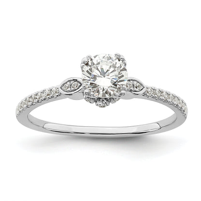 14K White Gold (Holds 1/2 Carat (5.2mm) Round Center) 1/6 Diamond Semi Mount Engagement Ring