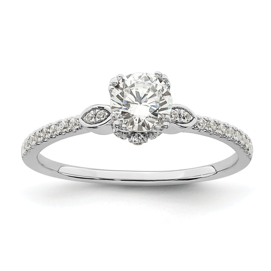 14K White Gold (Holds 1/2 Carat (5.2mm) Round Center) 1/6 Diamond Semi Mount Engagement Ring