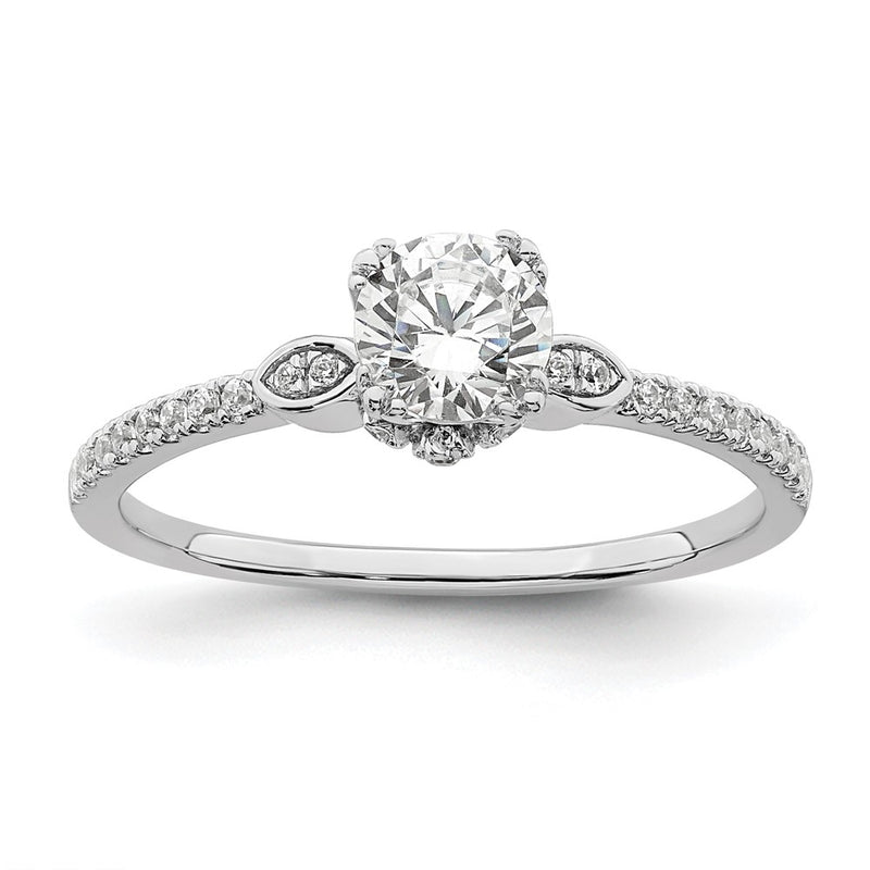 14K White Gold (Holds 1/2 Carat (5.2mm) Round Center) 1/6 Diamond Semi Mount Engagement Ring