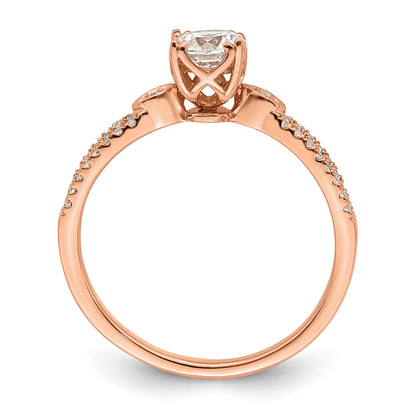 14K Rose Gold 2 Row (Holds 1/2 Carat (5.2mm) Round Center) 1/8 Diamond Semi Mount Engagment Ring