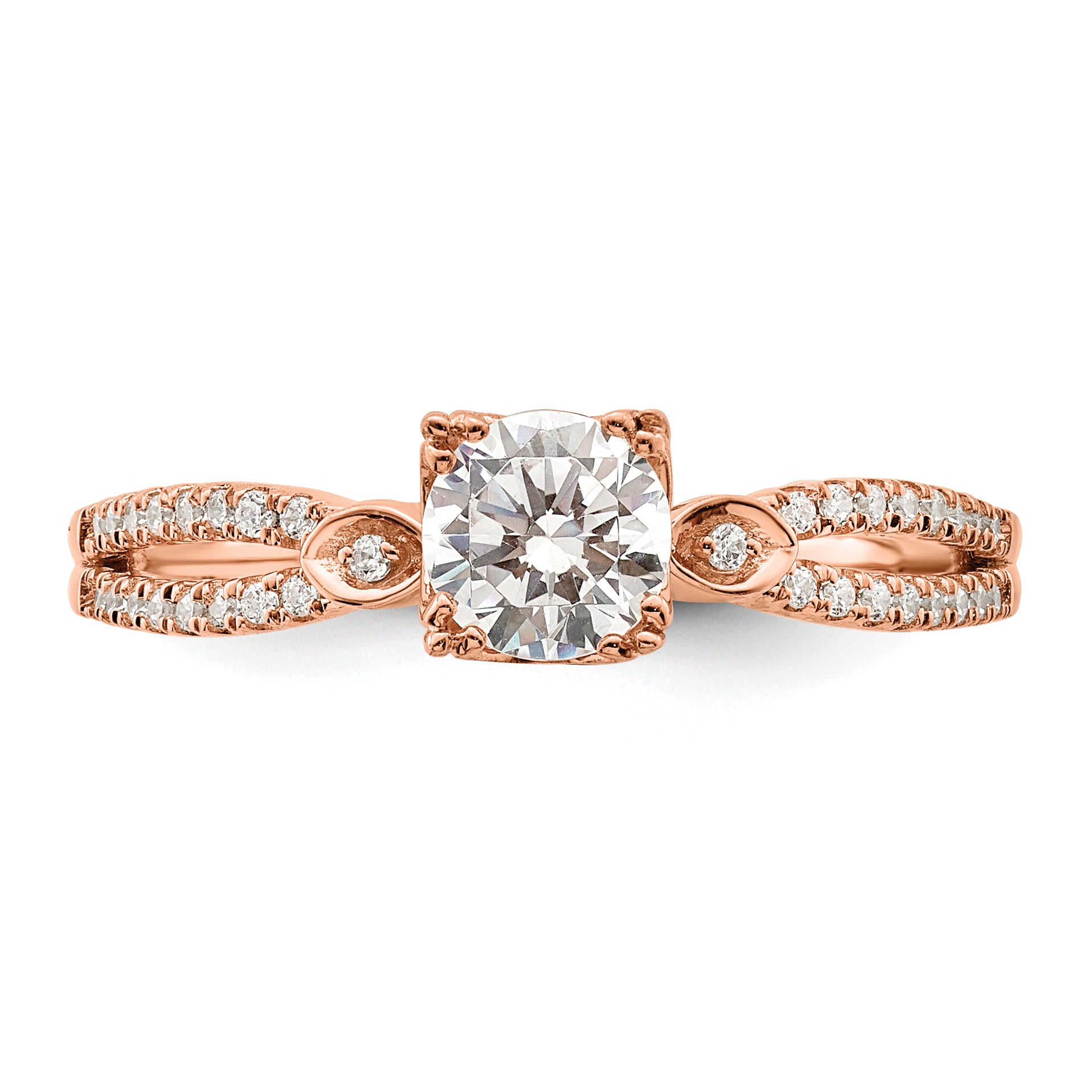 14K Rose Gold 2 Row (Holds 1/2 Carat (5.2mm) Round Center) 1/8 Diamond Semi Mount Engagment Ring