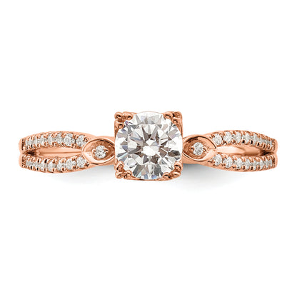 14K Rose Gold 2 Row (Holds 1/2 Carat (5.2mm) Round Center) 1/8 Diamond Semi Mount Engagment Ring