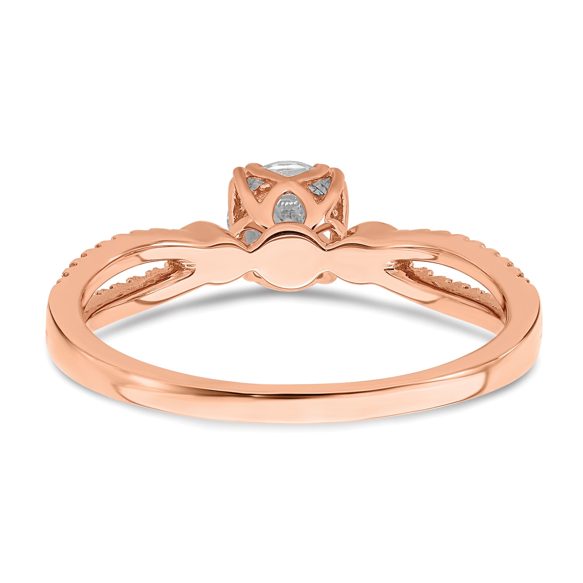 14K Rose Gold 2 Row (Holds 1/2 Carat (5.2mm) Round Center) 1/8 Diamond Semi Mount Engagment Ring