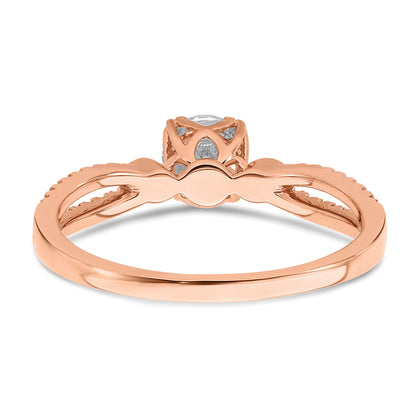 14K Rose Gold 2 Row (Holds 1/2 Carat (5.2mm) Round Center) 1/8 Diamond Semi Mount Engagment Ring