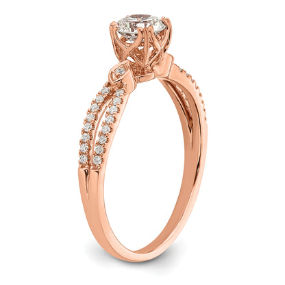 14K Rose Gold 2 Row (Holds 1/2 Carat (5.2mm) Round Center) 1/8 Diamond Semi Mount Engagment Ring