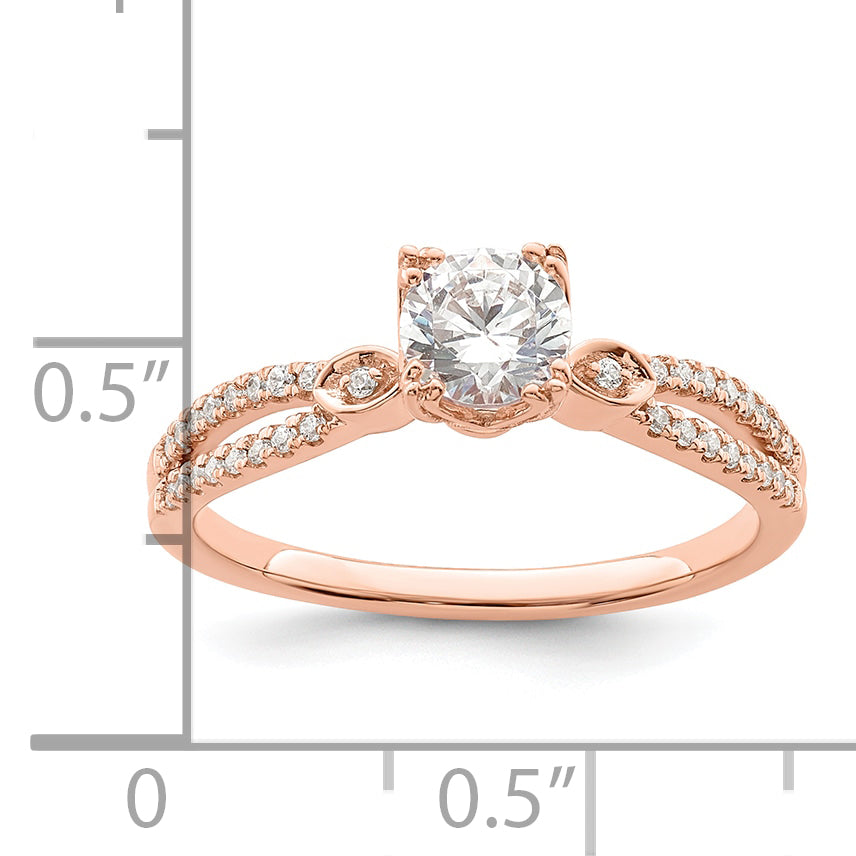 14K Rose Gold 2 Row (Holds 1/2 Carat (5.2mm) Round Center) 1/8 Diamond Semi Mount Engagment Ring